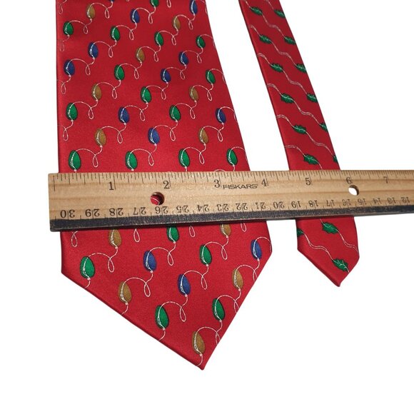 Red Holidays Lights Pattern Silk Necktie Christmas Lights Party Santa Caroling - Picture 3 of 5
